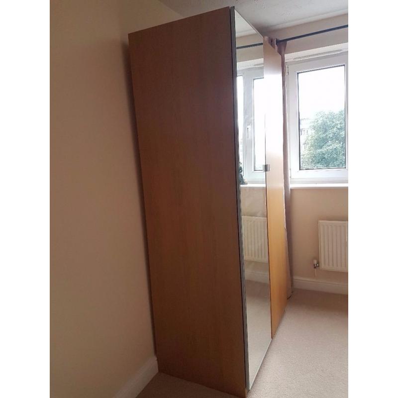 Ikea 'PAX' oak effect mirrored door double wardrobe