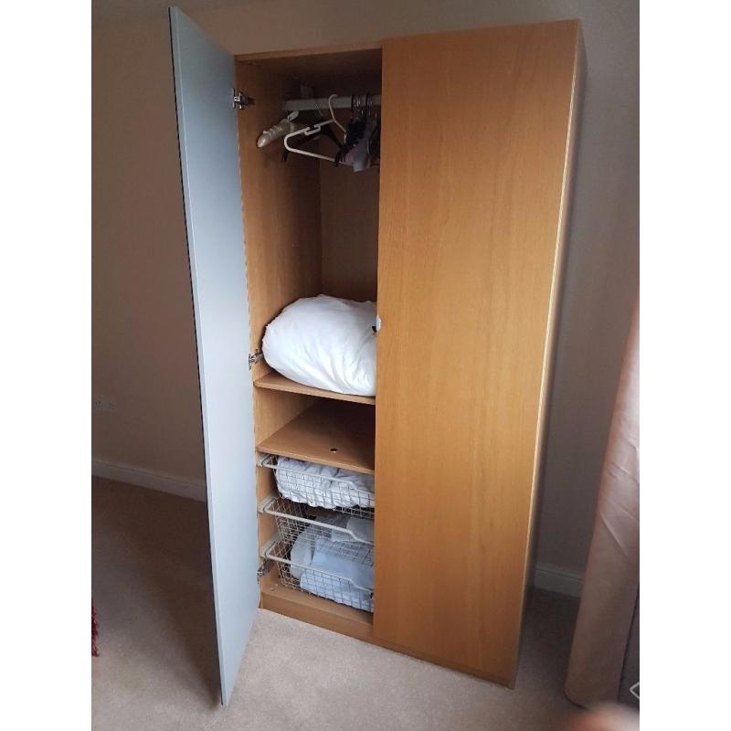 Ikea 'PAX' oak effect mirrored door double wardrobe