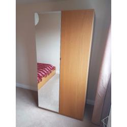 Ikea 'PAX' oak effect mirrored door double wardrobe