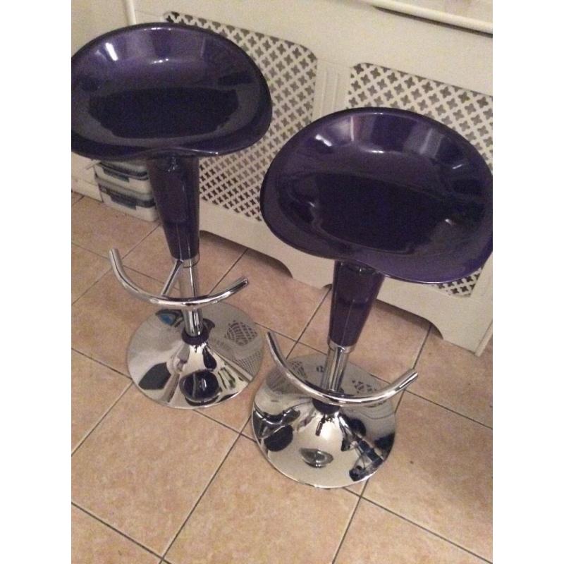 Pair of Purple & Chrome Swivel Bar Stools