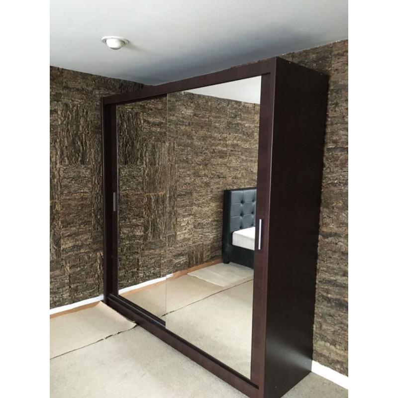 Berlin 2 Door Sliding Mirrored Wardrob- Brand New in White Oak Black Wenge Walnut colors