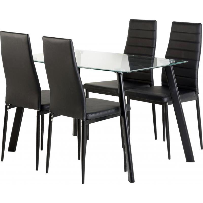 **CLEARANCE** BRAND NEW glass dining table set with 4 or 6 leather cushioned chairs