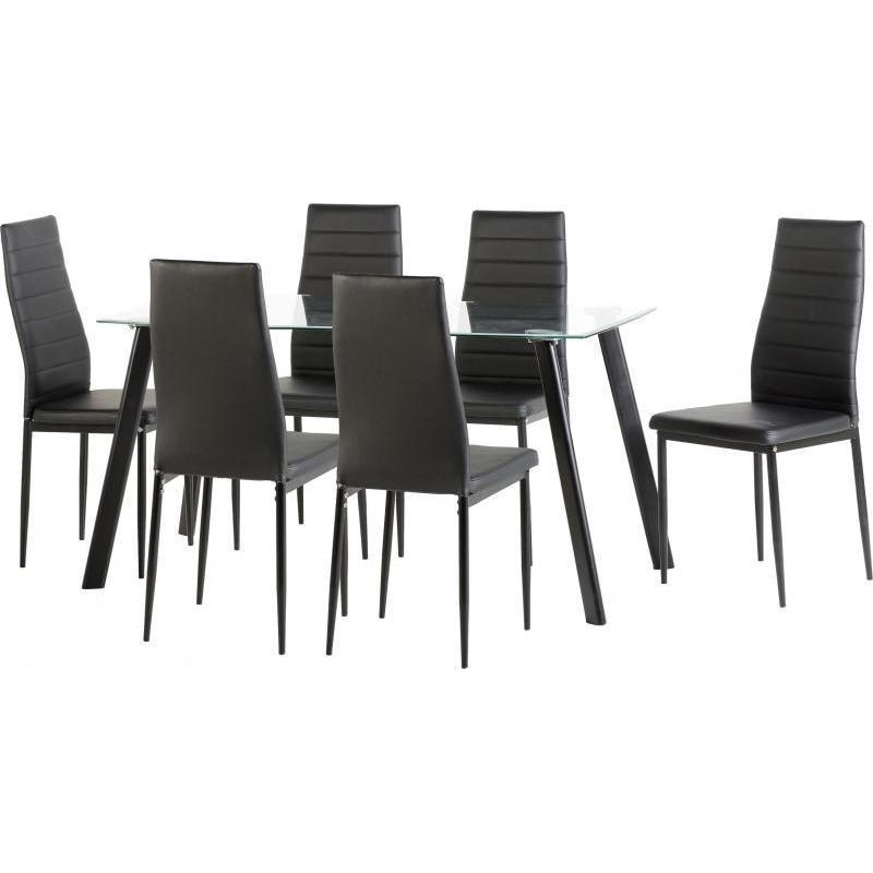 **CLEARANCE** BRAND NEW glass dining table set with 4 or 6 leather cushioned chairs