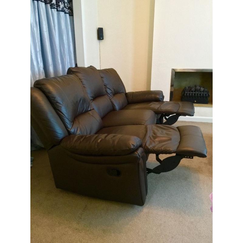 3 Seater Reclining Sofa Brown Leather