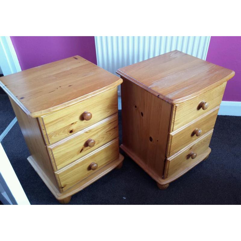 A pair of pine bedsides