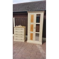 shabby chic,solid pine wardrobe and chest of drawers