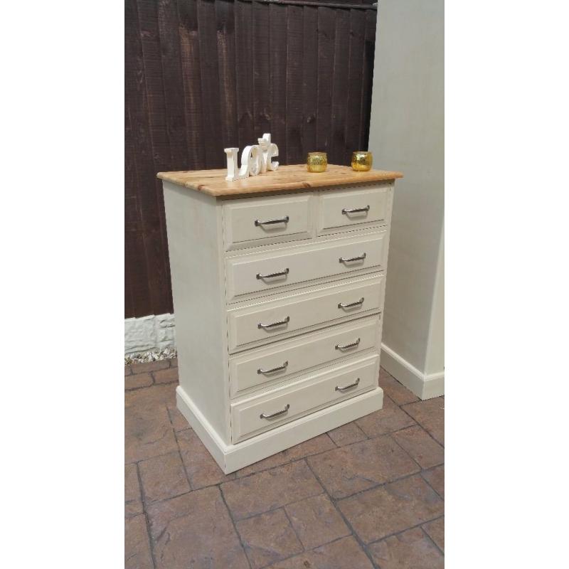 shabby chic,solid pine wardrobe and chest of drawers