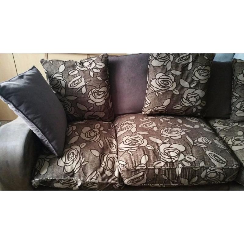 LARGE VERY COMFY BROWN CORNER SOFA & FOOTSTOOL FOR SALE.