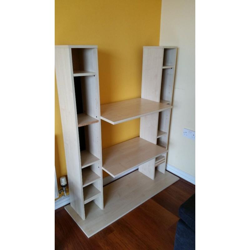 shelfing unit for cd, dvd, hi-fi, monitor. can also be used as a small office desk