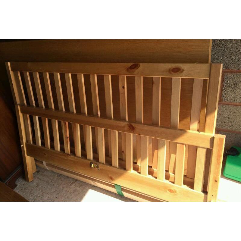 Double wooden bed and mattress