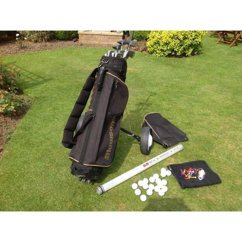 HOWSON DERBY GOLF CLUBS, BAG, TROLLEY AND ACCESSORIES