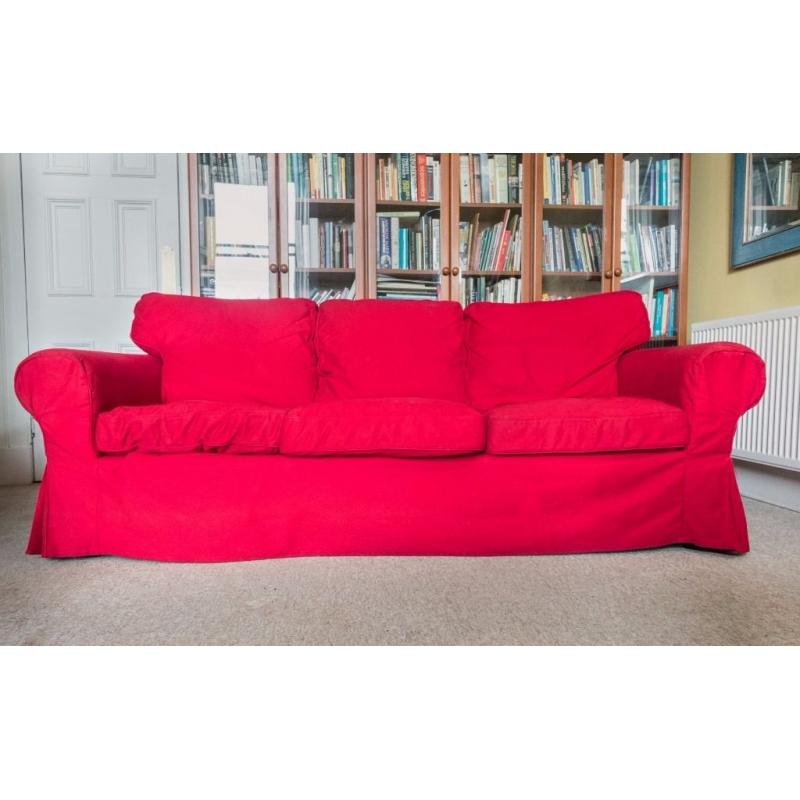 3 seater comfy red sofa