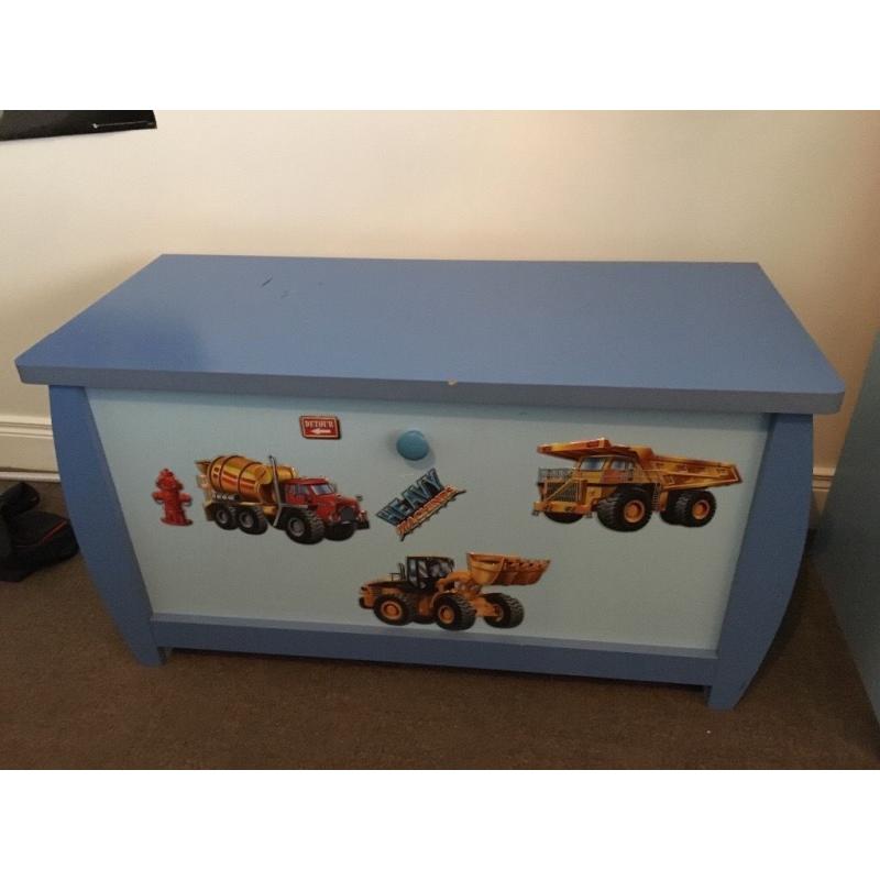 Boys blue bedroom furniture. Wardrobe, drawers and toy box. All in excellent condition