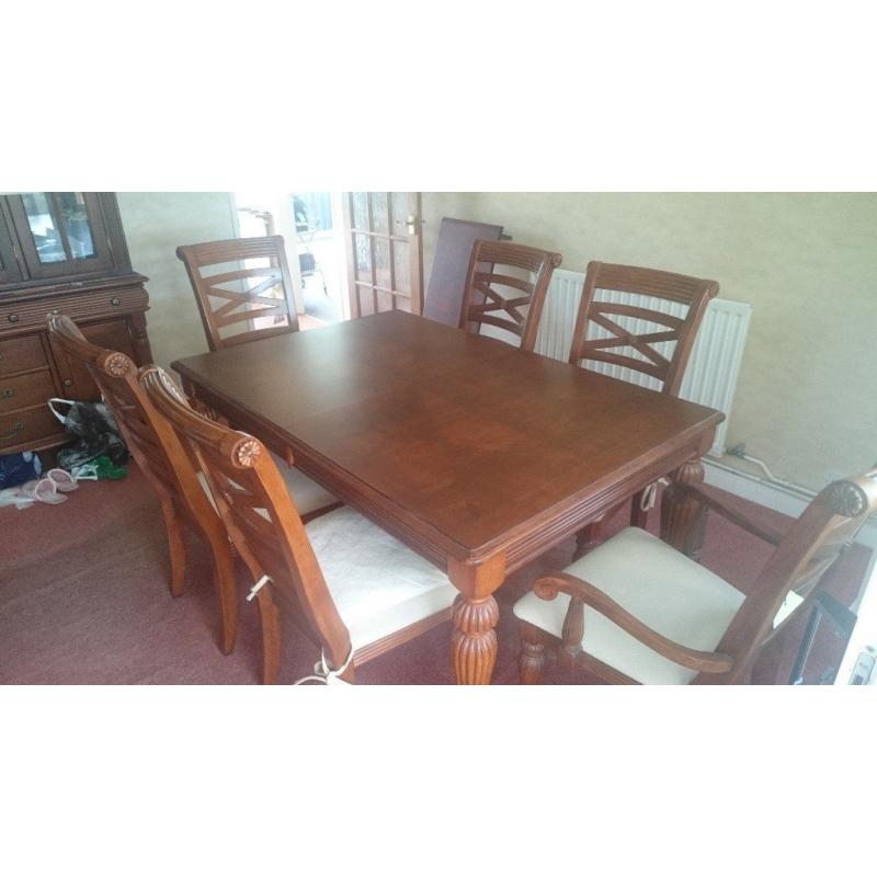 Mahogany effect dining table and six chairs