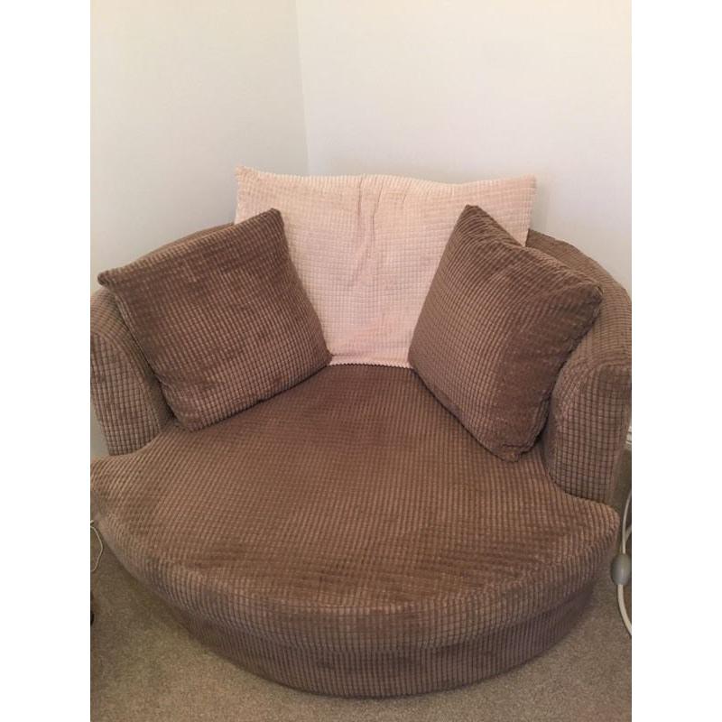 Sofa, Swivel Chair and Large Footstool