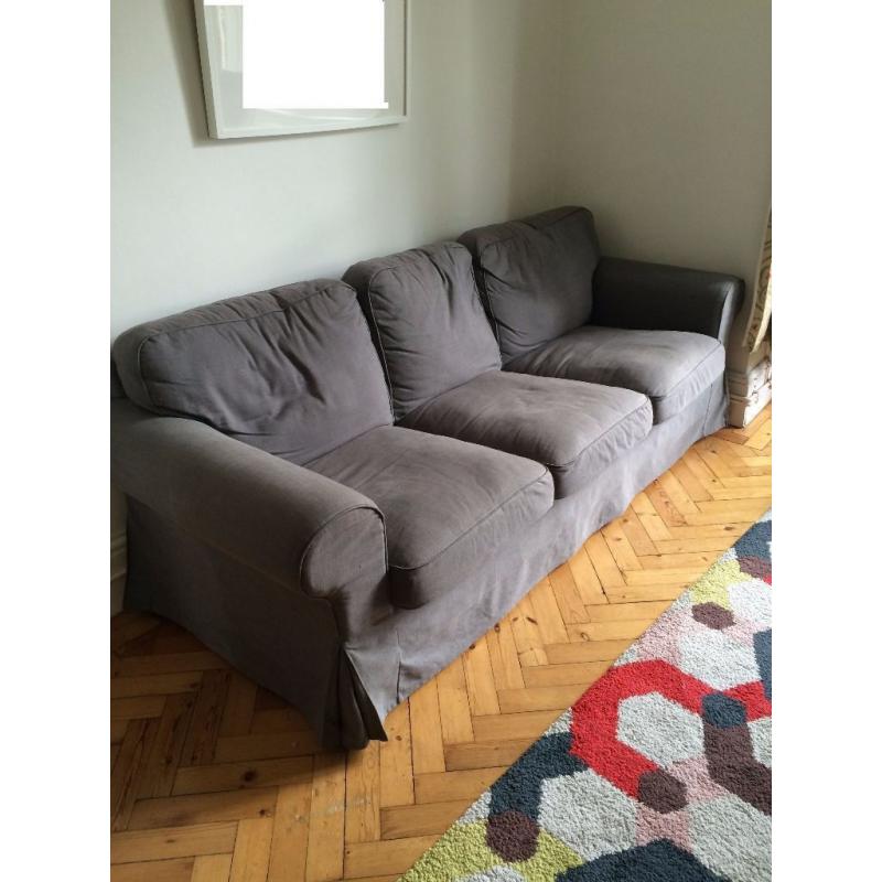 Ikea Grey EKTORP Three-Seater Sofa With Fully Removeable Covers That Can Be Dry Cleaned