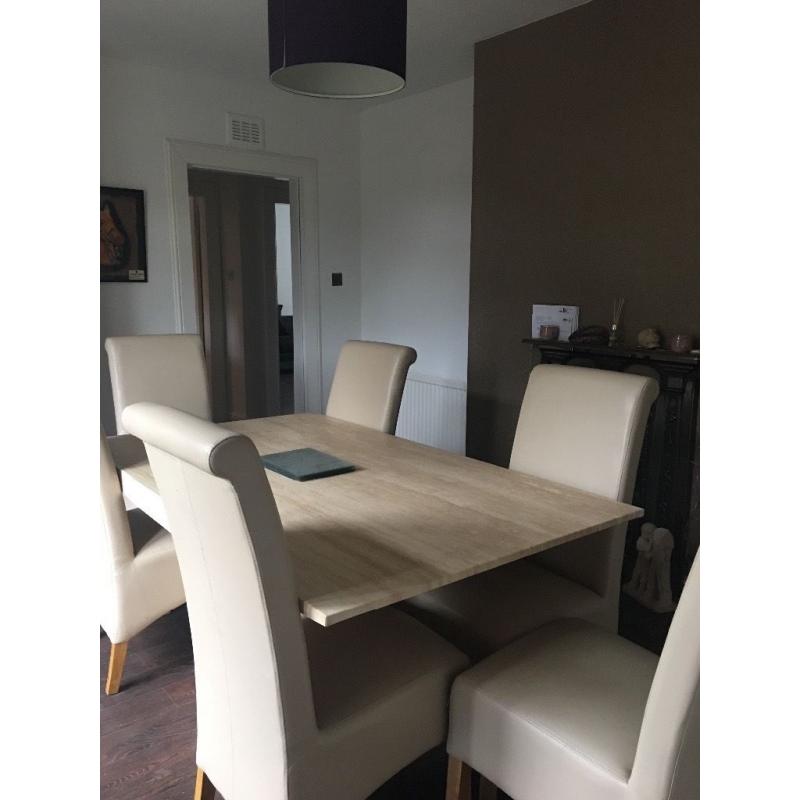 Real Marble Dining Table with Leather Chairs