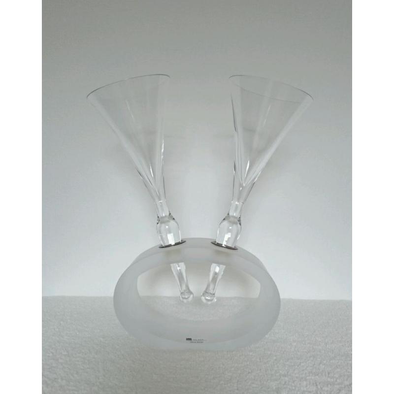 JM Glass Jorgen Mortensen Pair of Champagne Glasses with Bottomless stems