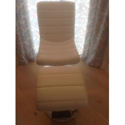 White Leather Chair with Foot Stool - Excellent Condition