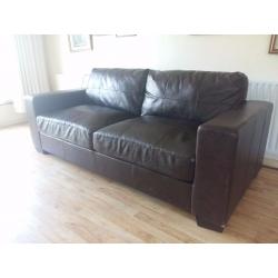 Very comfortable and clean 3 seater BROWN leather sofa