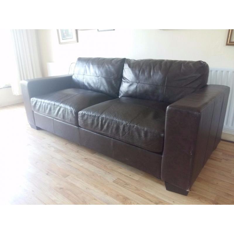 Very comfortable and clean 3 seater BROWN leather sofa