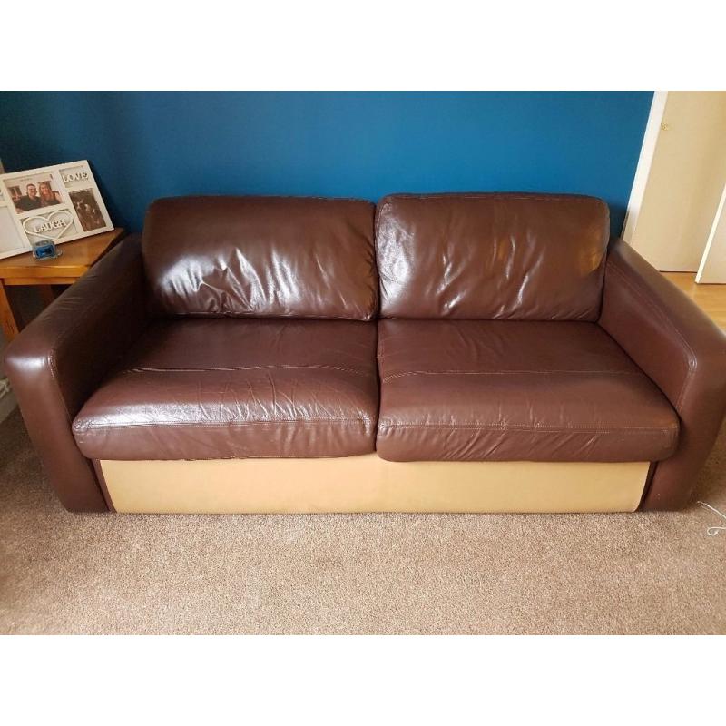 Brown leather sofa bed