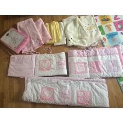 Baby girl blankets, cot bumper set, cot quilt