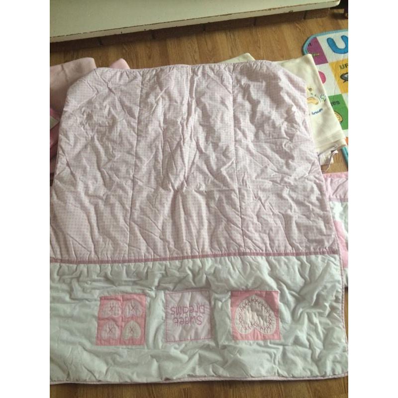 Baby girl blankets, cot bumper set, cot quilt