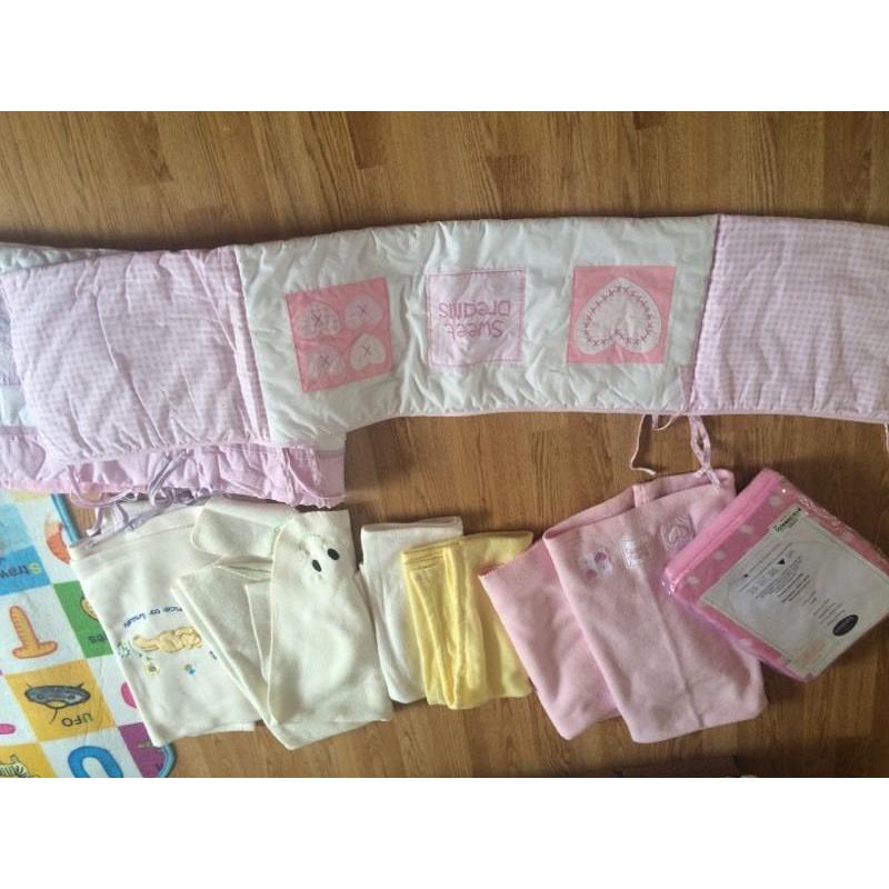 Baby girl blankets, cot bumper set, cot quilt