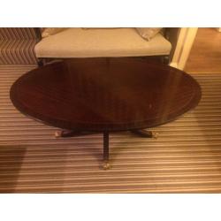 Oval pedestal mahogany coffee table