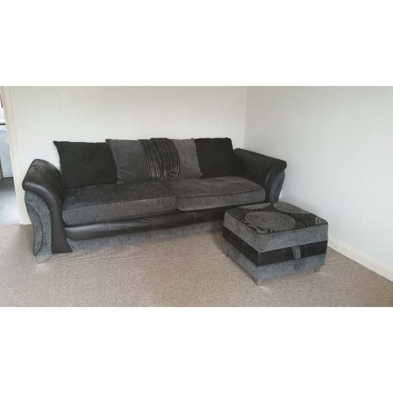 Fabric Grey & Black used DFS Sofa chair & stool for sale