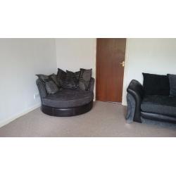 Fabric Grey & Black used DFS Sofa chair & stool for sale