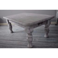 Chunky Solid Wood Coffee Table Brown & White with Decorative Keys