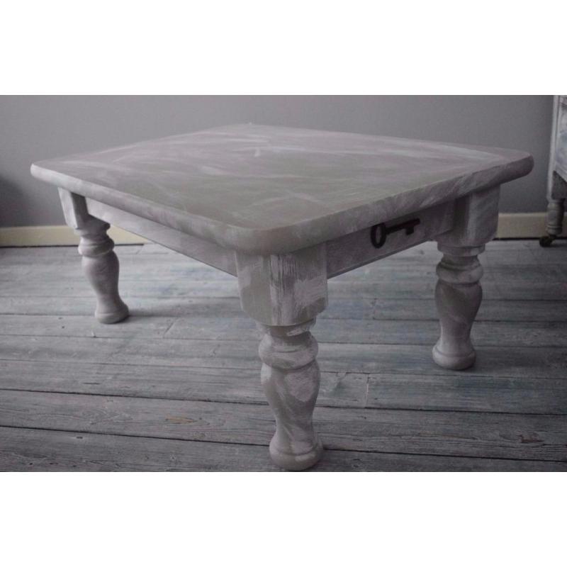 Chunky Solid Wood Coffee Table Brown & White with Decorative Keys