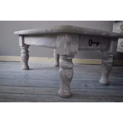 Chunky Solid Wood Coffee Table Brown & White with Decorative Keys