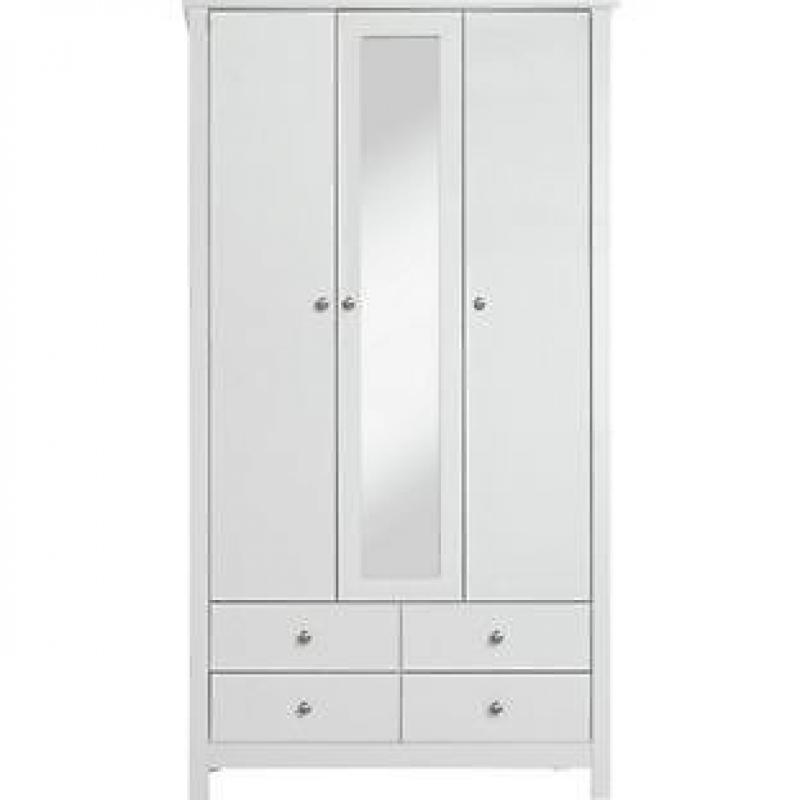 Osaka 3 Door 4 Drawer Mirrored Wardrobe - White