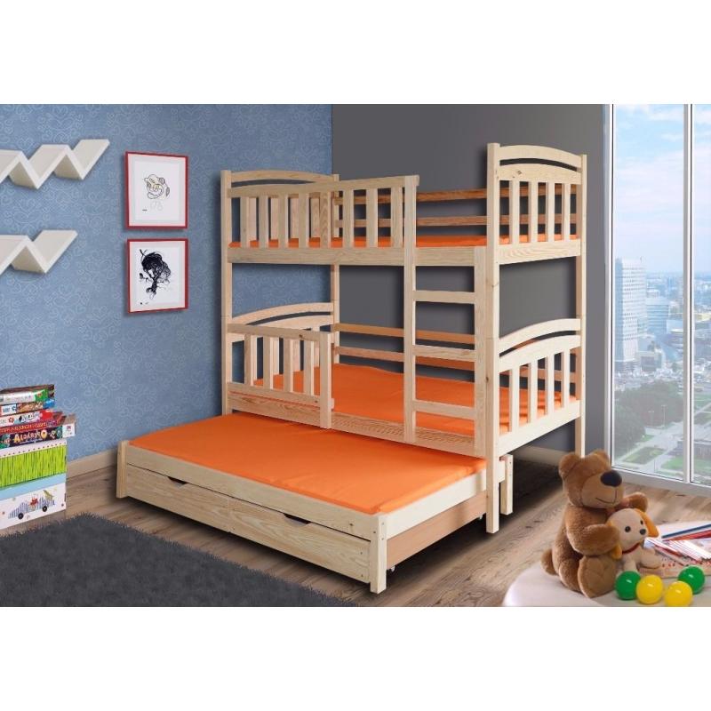 BRAND NEW 3 SLEEPER BUNK BED TRIPLE PINE WOODEN, MATTRESSES & STORAGE