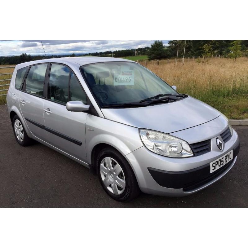 2005 Renault Grand Scenic 7 seater 1.6 vvt rush in silver, MANUAL HANDBRAKE, 66k mot Nov LOVELY!