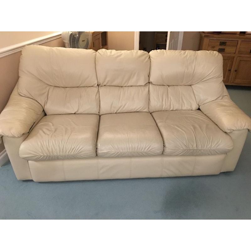 Cream Leather Sofa & Chair