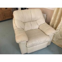 Cream Leather Sofa & Chair