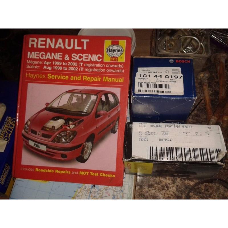 Renault Scenic 1999-2003 Haynes Manual & Bosch Brake Pads, (Front and Rear) Megane