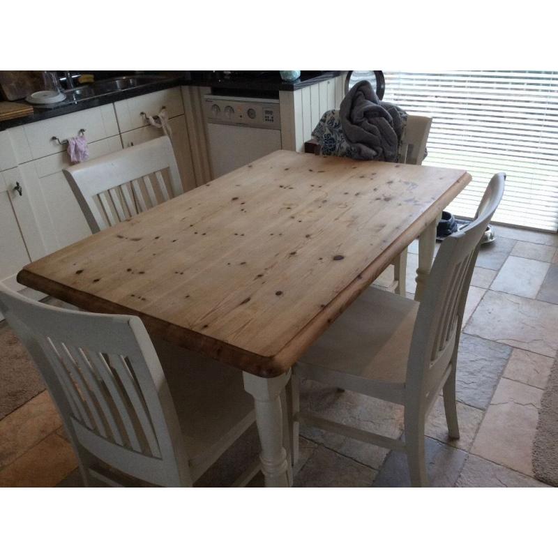 Reclaimed dining kitchen table and chairs. Shabby chic.