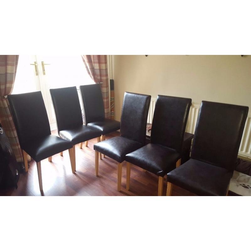 6 dining chairs brown leather effect