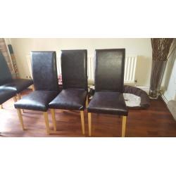 6 dining chairs brown leather effect