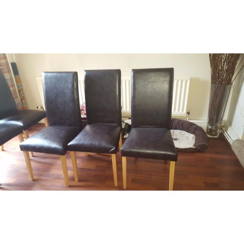 6 dining chairs brown leather effect