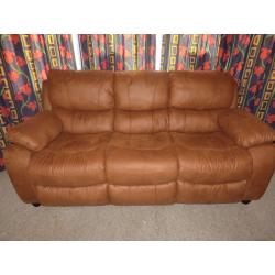 Perfect Condition Three Seater Faux Suede Sofa in Tan