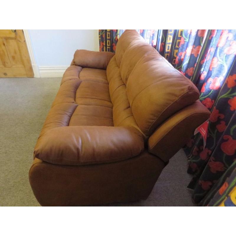 Perfect Condition Three Seater Faux Suede Sofa in Tan