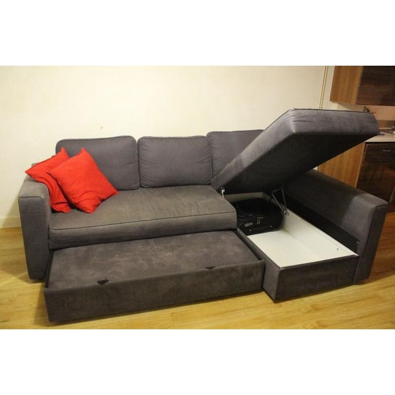 CORNER SOFA WITH RECLINER, BED AND STORAGE