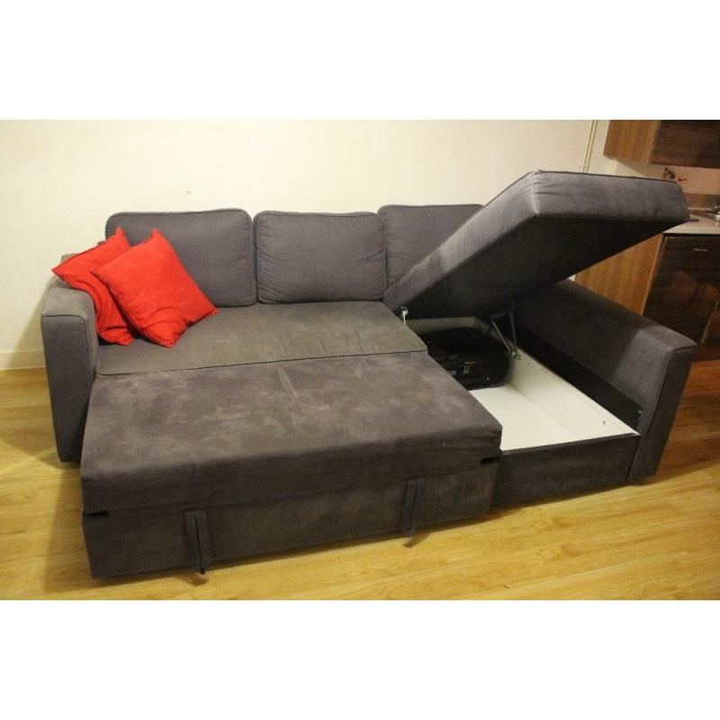 CORNER SOFA WITH RECLINER, BED AND STORAGE