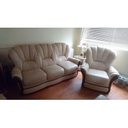 Italian 3 piece leather suite with reclining armchair